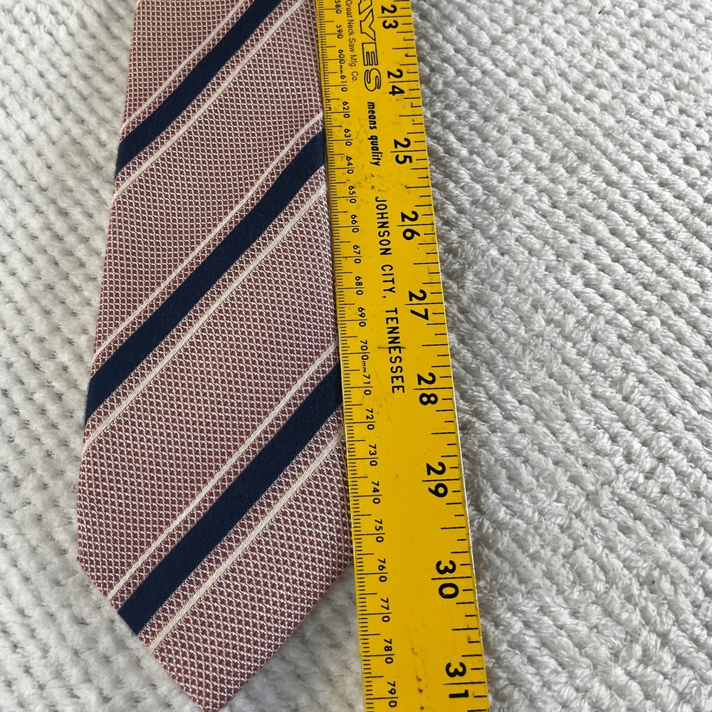 Charles Tyrwhitt Mens Red Navy Stripe Cotton Silk Tie Made in Italy Handmade - Picture 3 of 6